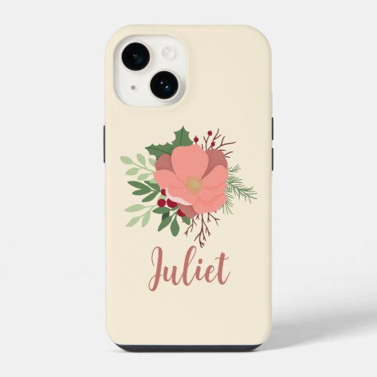 クリスマスの植物画 名前入り iPhoneケース (裏面)