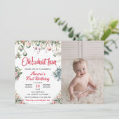 クリスマスの楽しいお誕生日フラワーフォト 招待状 (スタンド正面)