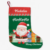 クリスマスの楽しいサンタクロースとプレゼント スモールクリスマスストッキング (正面)