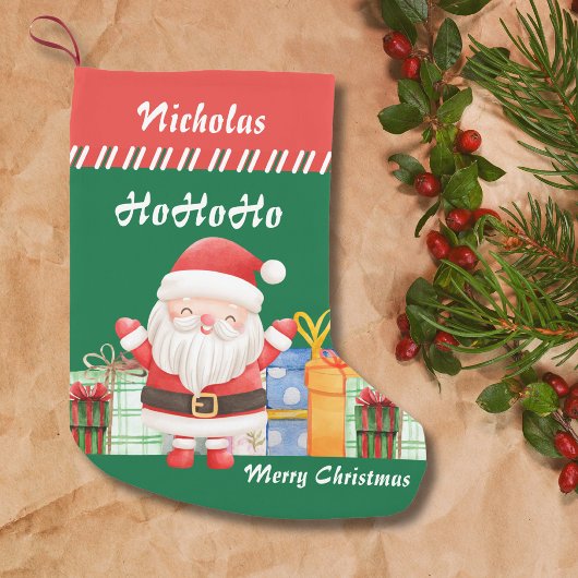 クリスマスの楽しいサンタクロースとプレゼント スモールクリスマスストッキング