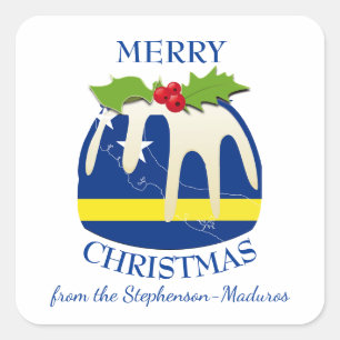 クリスマスの楽しいフルーツプディング クリスマスのステッカー クルアソー島 スクエアシール