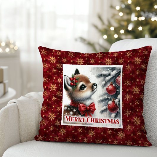 クリスマスの楽しい光景 子鹿 クリスマスピロー クッション