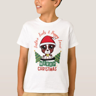 クリスマスの楽しい子犬のそり キッズ向けホリデー Tシャツ