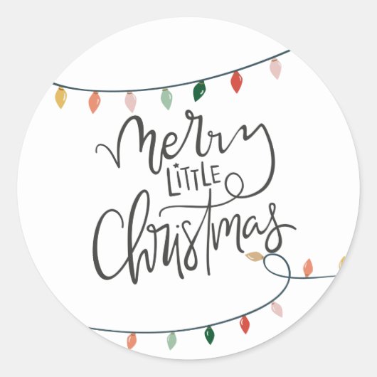 クリスマスの楽しい小さな色とりどりのイルミネーション ラウンドシール (正面)