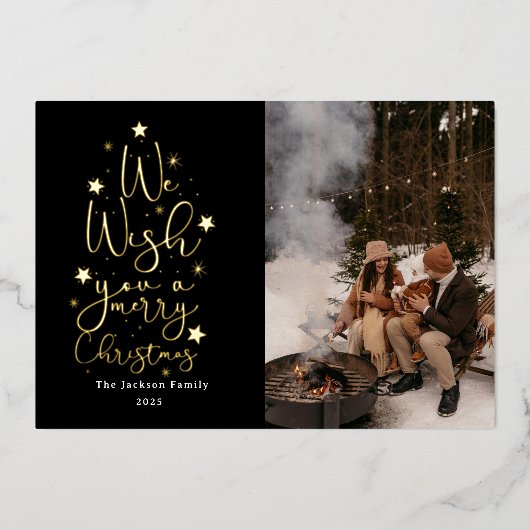 クリスマスの楽しい時間 家族の写真 休暇 箔シーズンカード (正面)