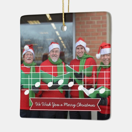 クリスマスの楽しい音符フォトレッドをお願い セラミックオーナメント (左)