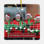 クリスマスの楽しい音符フォトレッドをお願い セラミックオーナメント (正面)