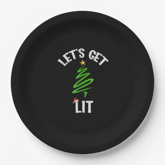 クリスマスの楽しい飲み会 Let's Get Lit ペーパープレート (正面)
