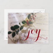 クリスマスの楽譜の上にホリーの枝 シーズンポストカード (正面/裏面)