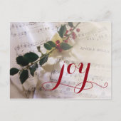 クリスマスの楽譜の上にホリーの枝 シーズンポストカード (正面)