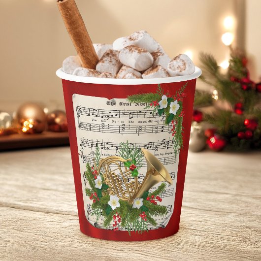 クリスマスの楽譜 フレンチホルン レッド 紙コップ