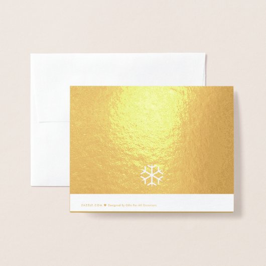 クリスマスの様式化されたスクリプトとスノーフレークの写真金ゴールド 箔カード (裏面封筒付き)
