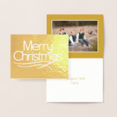 クリスマスの様式化されたスクリプトとスノーフレークの写真金ゴールド 箔カード (ディスプレー)