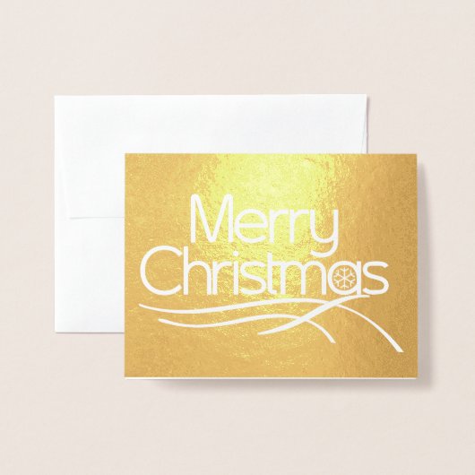 クリスマスの様式化されたスクリプトとスノーフレークの写真金ゴールド 箔カード (封筒付き正面)