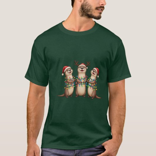 クリスマスの歌うカワウソ Tシャツ (正面)