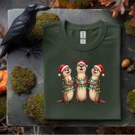クリスマスの歌うカワウソ Tシャツ