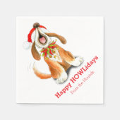 クリスマスの歌う犬の赤い白い紙ナプキン スタンダードカクテルナプキン (正面)