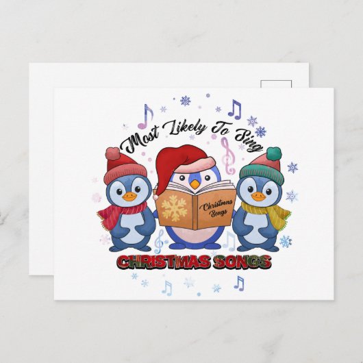 クリスマスの歌を歌うかわいいPinguins ポストカード (正面/裏面)