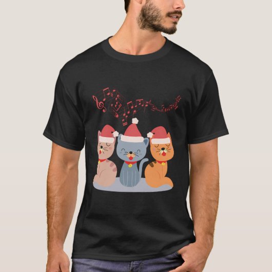 クリスマスの歌を歌う猫たち Tシャツ (正面)