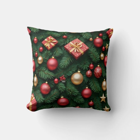 "クリスマスの歓喜 — 赤と金のクリスマスマジック" クッション (正面)