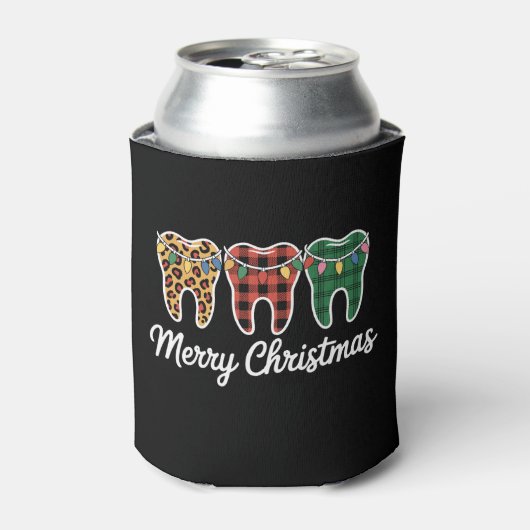 クリスマスの歯ヒョウ柄のライト歯科医 缶クーラー (缶正面)