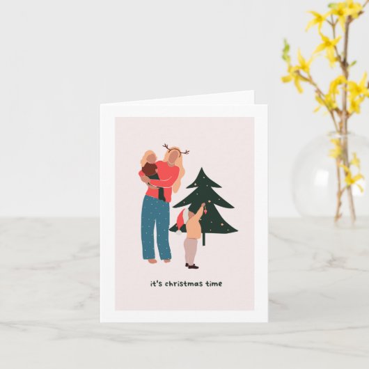 クリスマスの母と子供のグリーティングカード カード (黄色い花)