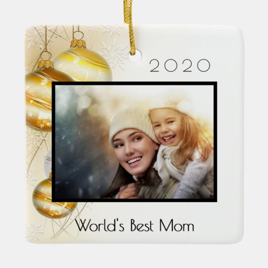 クリスマスの母の世界の最高の母の写真金ゴールド セラミックオーナメント (正面)