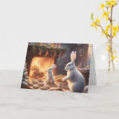 クリスマスの母ウサギと赤ちゃんウサギ カード (黄色い花)