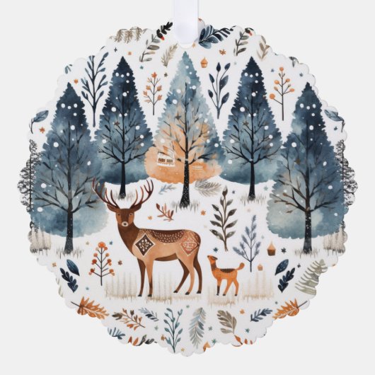 クリスマスの民俗芸術の鹿 オーナメントカード (正面)