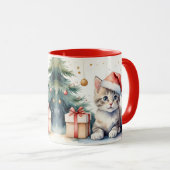 クリスマスの気分の猫のマグカップ マグカップ (正面右)