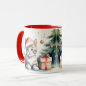クリスマスの気分の猫のマグカップ マグカップ (正面左)