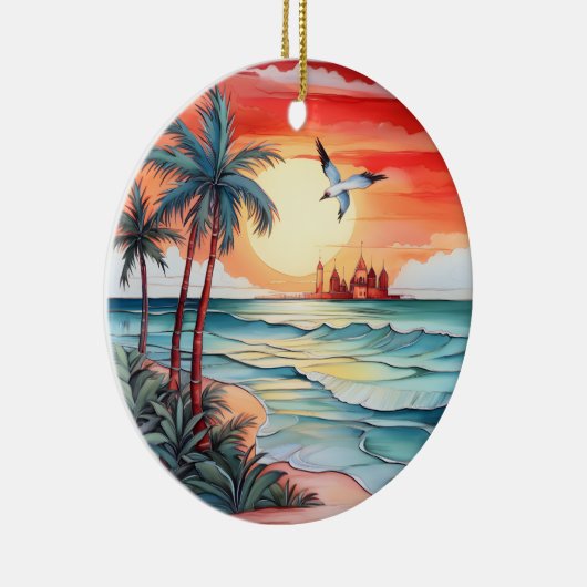 クリスマスの水の色のビーチシーンの追加メッセージ セラミックオーナメント (右)