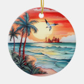 クリスマスの水の色のビーチシーンの追加メッセージ セラミックオーナメント (正面)
