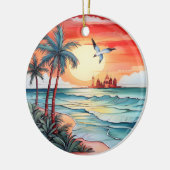 クリスマスの水の色のビーチシーンの追加メッセージ セラミックオーナメント (左)