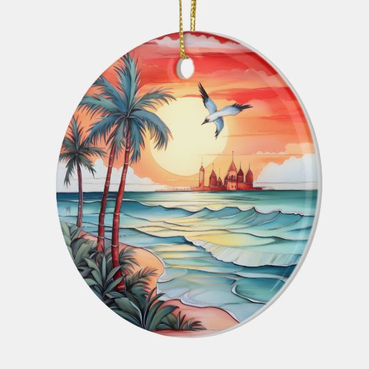 クリスマスの水の色のビーチシーンの追加メッセージ セラミックオーナメント (左)