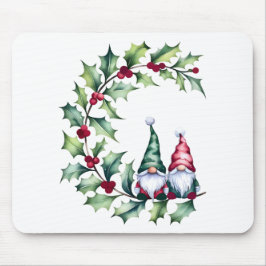 クリスマスの水の色の格言ホリーの小枝に座る マウスパッド