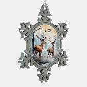 クリスマスの水の色の鹿の年を追加 スノーフレークピューターオーナメント (左)