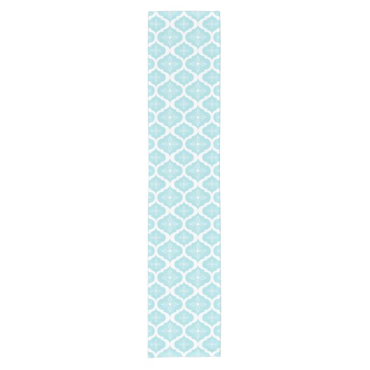 クリスマスの水の青い雪片の格子パターン ショートテーブルランナー (正面)