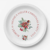 クリスマスの水は花葉や鳥を彩る ペーパープレート (正面)