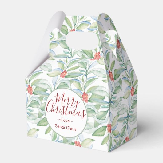 クリスマスの水彩グリーンリースクッキー フェイバーボックス (正面サイド)