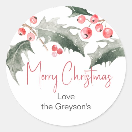 クリスマスの水彩サンクユー ラウンドシール (正面)