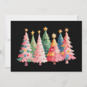クリスマスの水彩ツリーが可愛いピンクのXmas シーズンカード (正面)