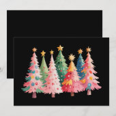 クリスマスの水彩ツリーが可愛いピンクのXmas シーズンカード (正面/裏面)