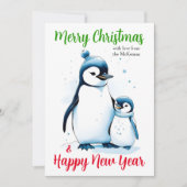 クリスマスの水彩ペンギン キリスト教デザイン シーズンカード (正面)