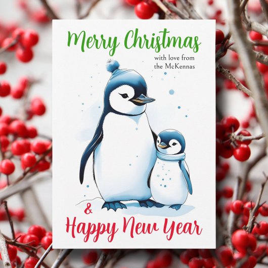 クリスマスの水彩ペンギン キリスト教デザイン シーズンカード
