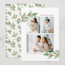 クリスマスの水彩ホーリー 3枚の写真 ホリデー