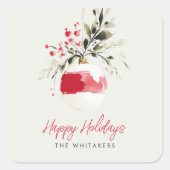クリスマスの水彩画のオーナメント 名前入り スクエアシール (正面)