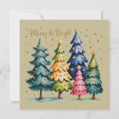 クリスマスの水彩画のクリスマスツリー ピンクの木 シーズンカード (正面)
