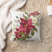 クリスマスの水彩画のポインセチア クッション (ブランケット)