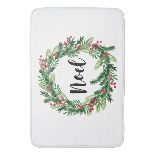 クリスマスの水彩画のリース バスマット (正面縦)